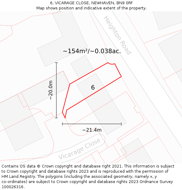 6, VICARAGE CLOSE, NEWHAVEN, BN9 0RF: Plot and title map
