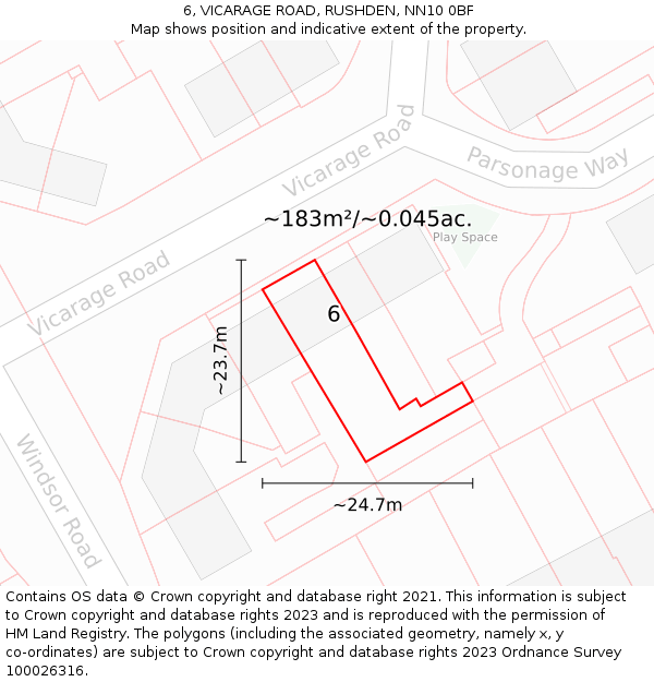 6, VICARAGE ROAD, RUSHDEN, NN10 0BF: Plot and title map