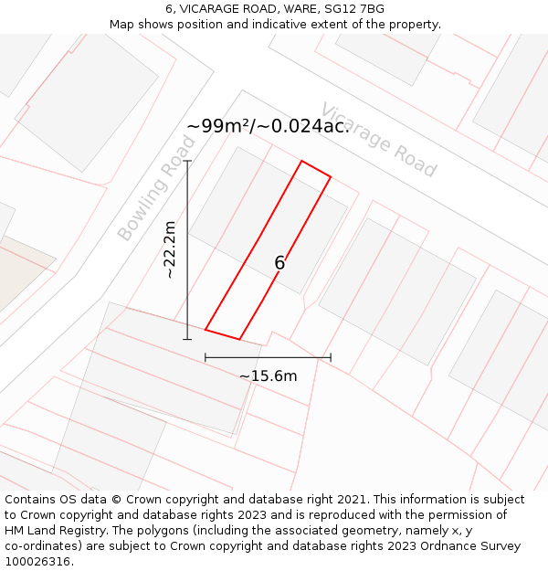 6, VICARAGE ROAD, WARE, SG12 7BG: Plot and title map