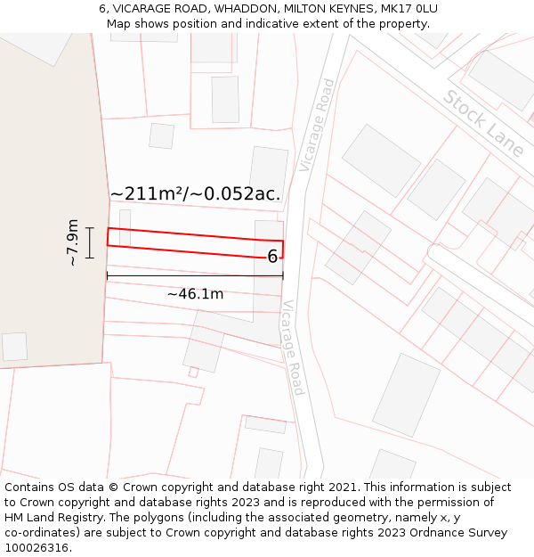 6, VICARAGE ROAD, WHADDON, MILTON KEYNES, MK17 0LU: Plot and title map