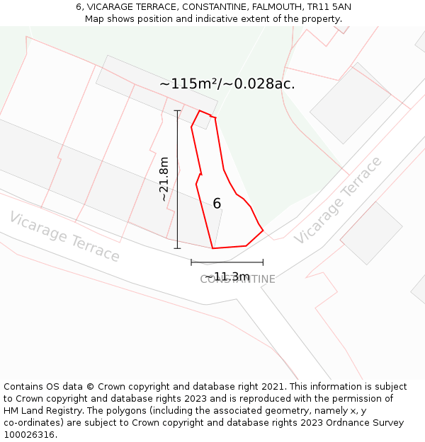 6, VICARAGE TERRACE, CONSTANTINE, FALMOUTH, TR11 5AN: Plot and title map