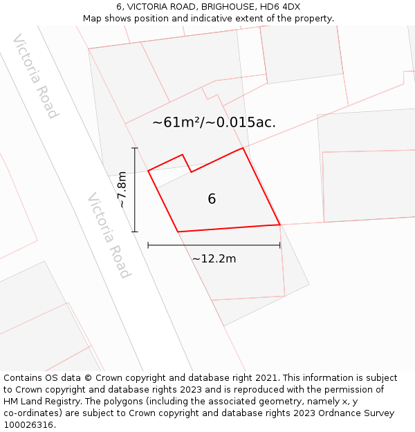 6, VICTORIA ROAD, BRIGHOUSE, HD6 4DX: Plot and title map