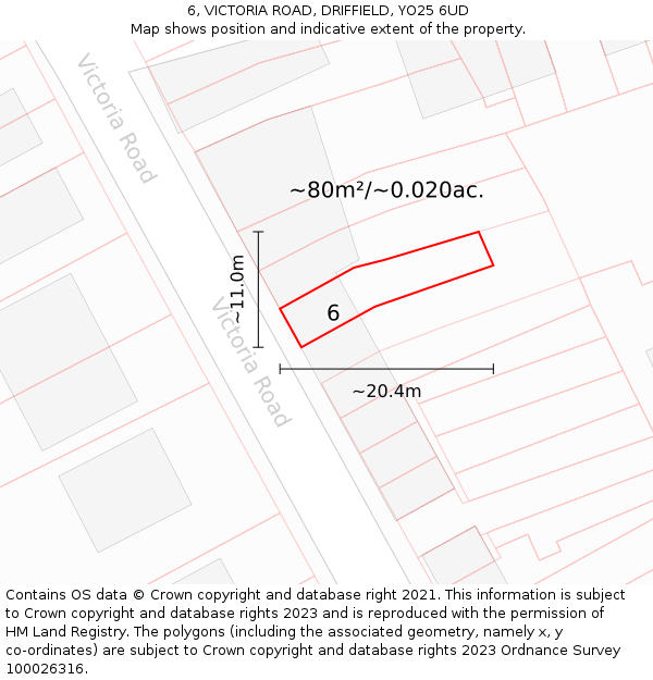 6, VICTORIA ROAD, DRIFFIELD, YO25 6UD: Plot and title map