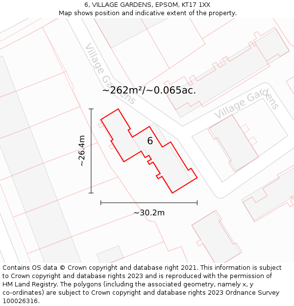 6, VILLAGE GARDENS, EPSOM, KT17 1XX: Plot and title map