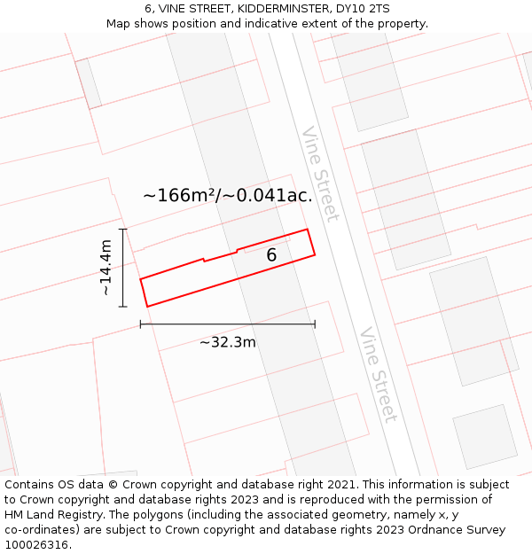 6, VINE STREET, KIDDERMINSTER, DY10 2TS: Plot and title map