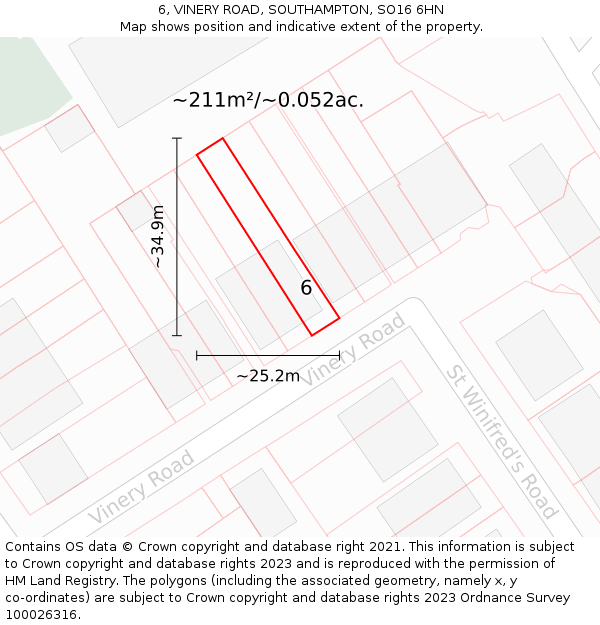 6, VINERY ROAD, SOUTHAMPTON, SO16 6HN: Plot and title map