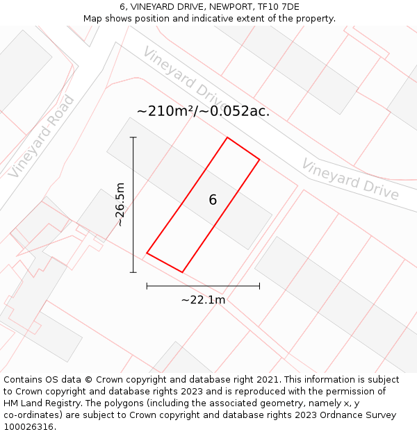 6, VINEYARD DRIVE, NEWPORT, TF10 7DE: Plot and title map
