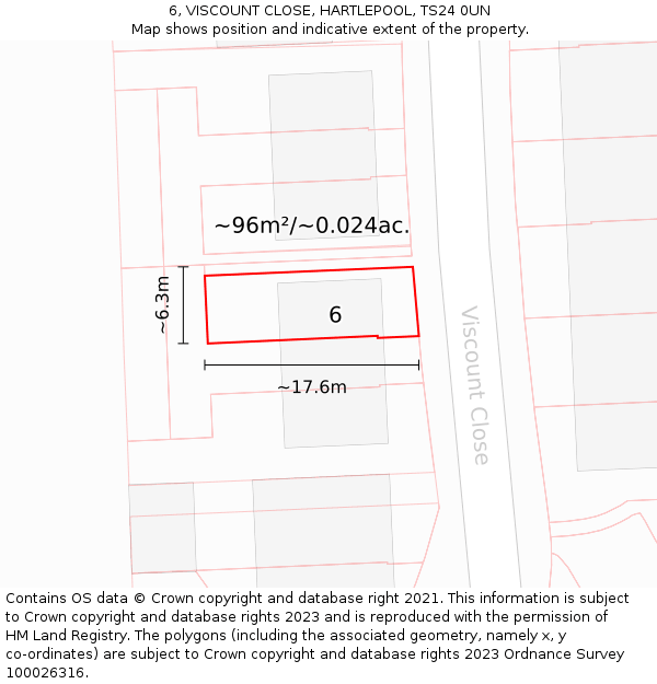 6, VISCOUNT CLOSE, HARTLEPOOL, TS24 0UN: Plot and title map