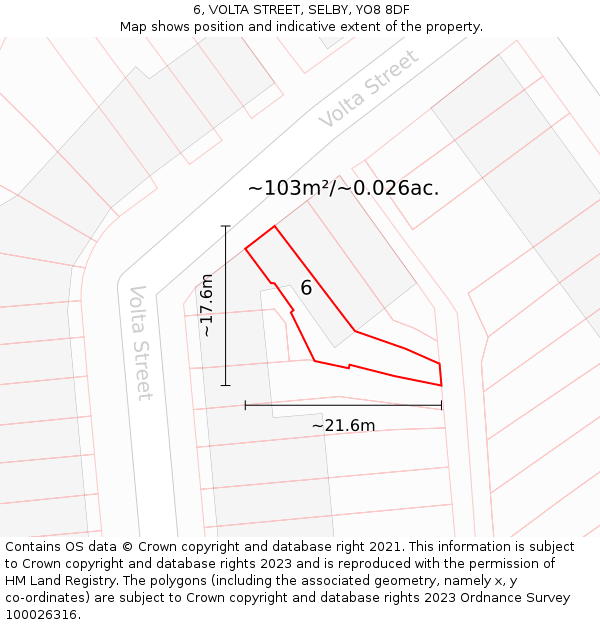 6, VOLTA STREET, SELBY, YO8 8DF: Plot and title map