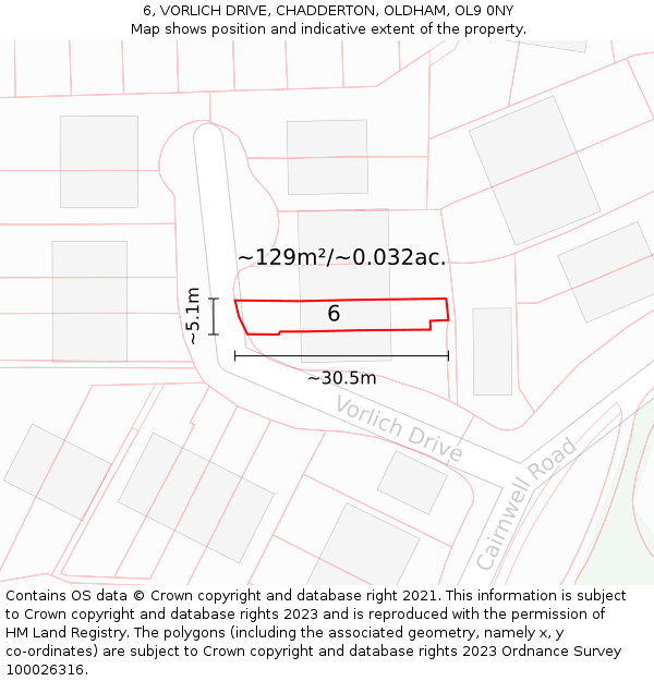 6, VORLICH DRIVE, CHADDERTON, OLDHAM, OL9 0NY: Plot and title map
