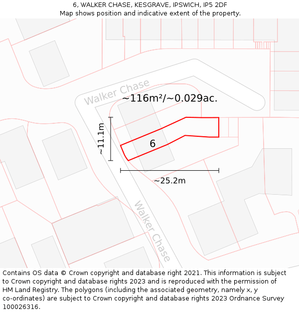6, WALKER CHASE, KESGRAVE, IPSWICH, IP5 2DF: Plot and title map