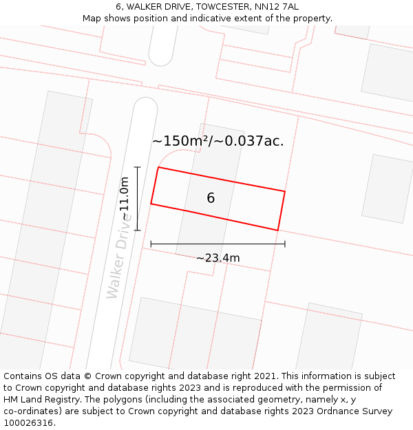 6, WALKER DRIVE, TOWCESTER, NN12 7AL: Plot and title map
