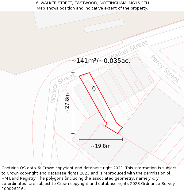 6, WALKER STREET, EASTWOOD, NOTTINGHAM, NG16 3EH: Plot and title map