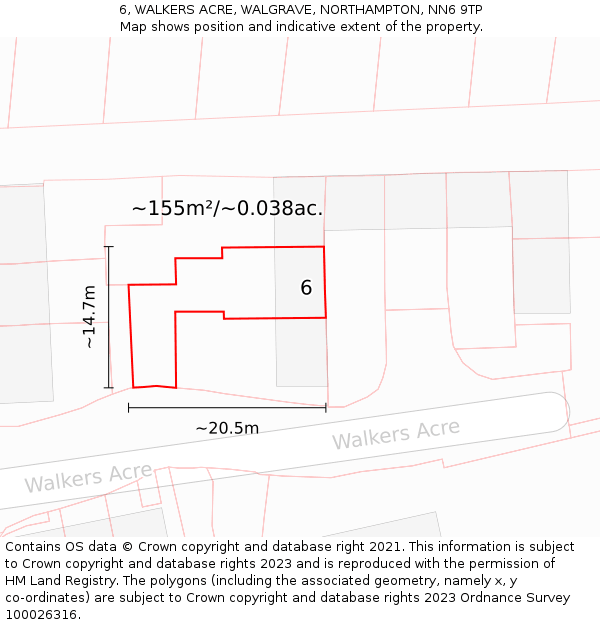 6, WALKERS ACRE, WALGRAVE, NORTHAMPTON, NN6 9TP: Plot and title map