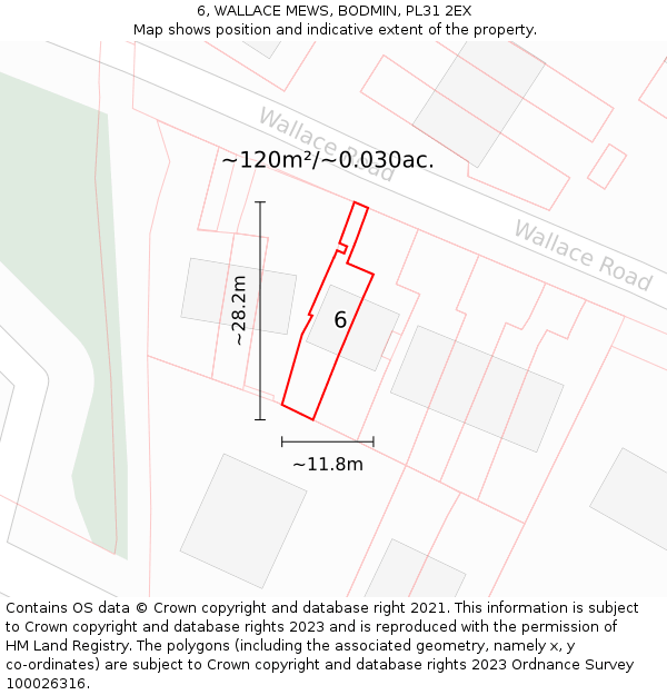 6, WALLACE MEWS, BODMIN, PL31 2EX: Plot and title map