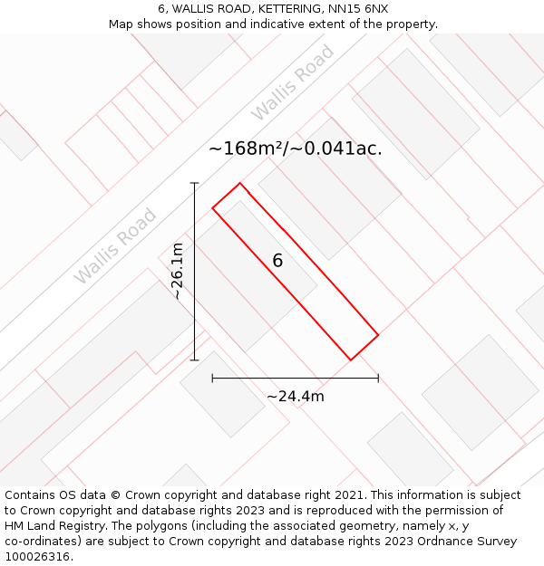 6, WALLIS ROAD, KETTERING, NN15 6NX: Plot and title map