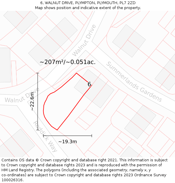6, WALNUT DRIVE, PLYMPTON, PLYMOUTH, PL7 2ZD: Plot and title map