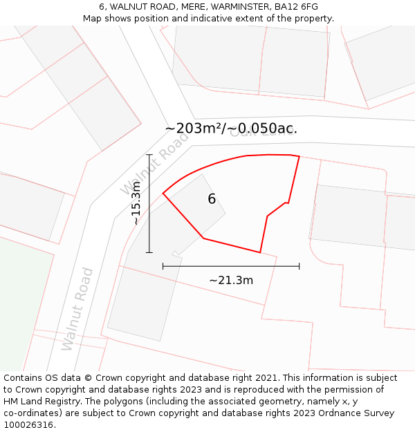 6, WALNUT ROAD, MERE, WARMINSTER, BA12 6FG: Plot and title map