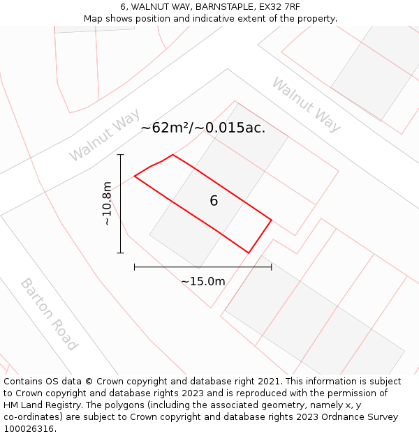 6, WALNUT WAY, BARNSTAPLE, EX32 7RF: Plot and title map