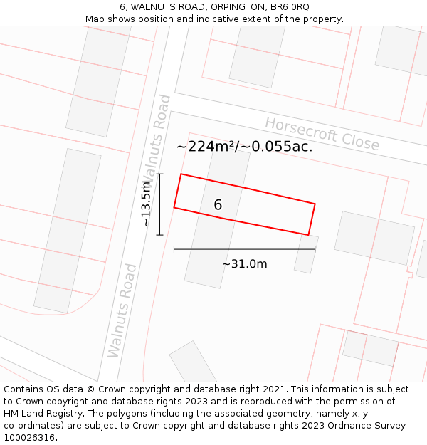 6, WALNUTS ROAD, ORPINGTON, BR6 0RQ: Plot and title map