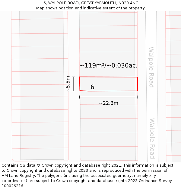 6, WALPOLE ROAD, GREAT YARMOUTH, NR30 4NG: Plot and title map