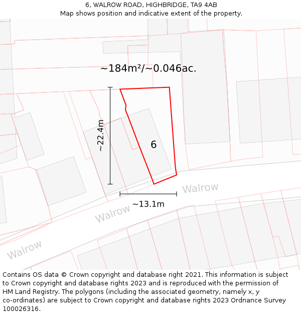 6, WALROW ROAD, HIGHBRIDGE, TA9 4AB: Plot and title map