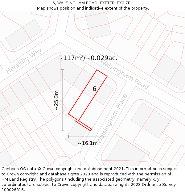 6, WALSINGHAM ROAD, EXETER, EX2 7RH: Plot and title map