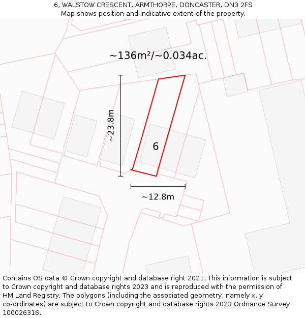 6, WALSTOW CRESCENT, ARMTHORPE, DONCASTER, DN3 2FS: Plot and title map
