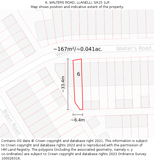 6, WALTERS ROAD, LLANELLI, SA15 1LR: Plot and title map