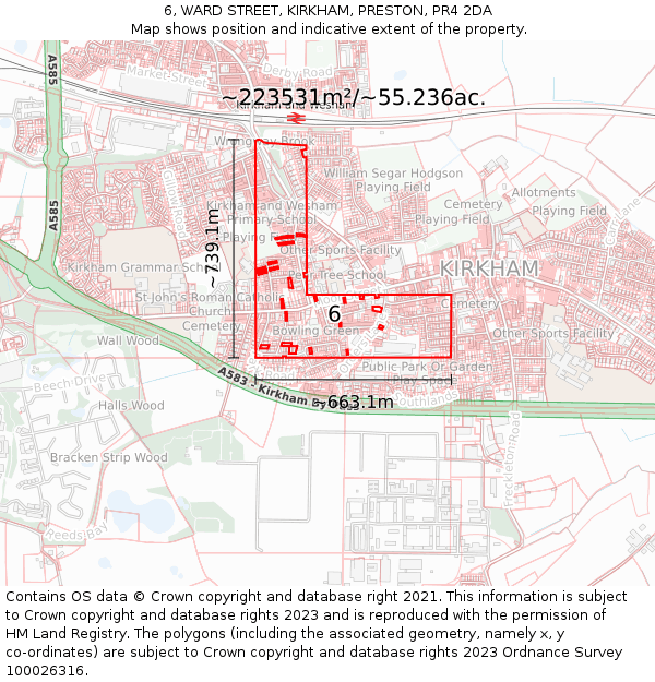 6, WARD STREET, KIRKHAM, PRESTON, PR4 2DA: Plot and title map