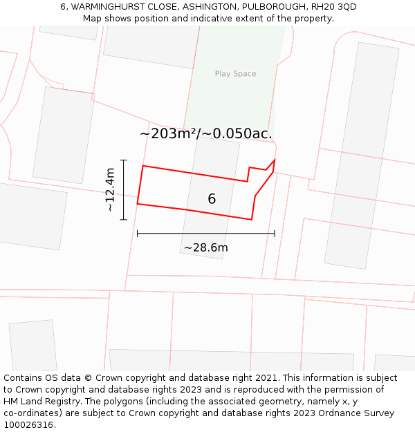 6, WARMINGHURST CLOSE, ASHINGTON, PULBOROUGH, RH20 3QD: Plot and title map