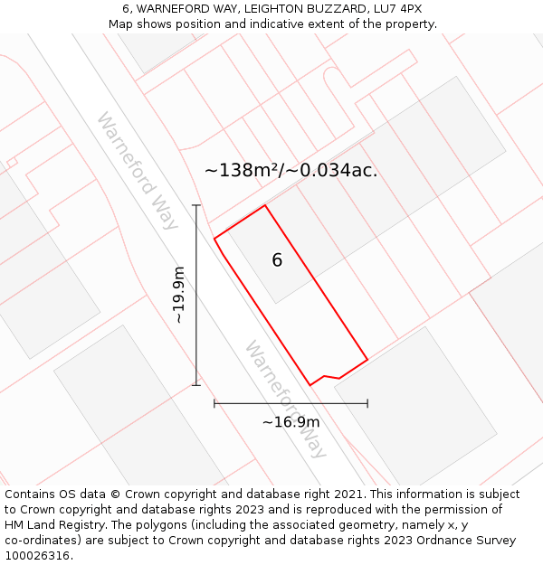 6, WARNEFORD WAY, LEIGHTON BUZZARD, LU7 4PX: Plot and title map