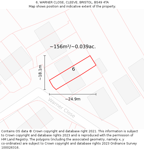 6, WARNER CLOSE, CLEEVE, BRISTOL, BS49 4TA: Plot and title map