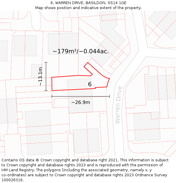 6, WARREN DRIVE, BASILDON, SS14 1GE: Plot and title map