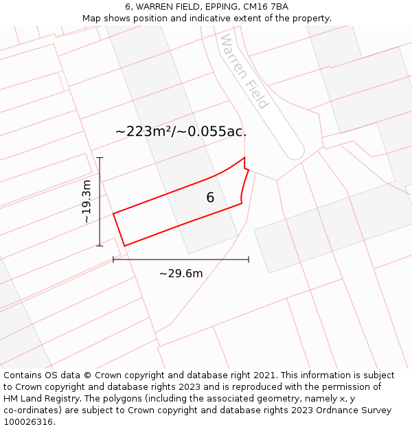 6, WARREN FIELD, EPPING, CM16 7BA: Plot and title map