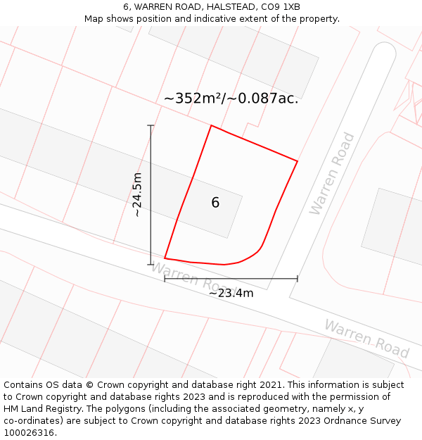 6, WARREN ROAD, HALSTEAD, CO9 1XB: Plot and title map
