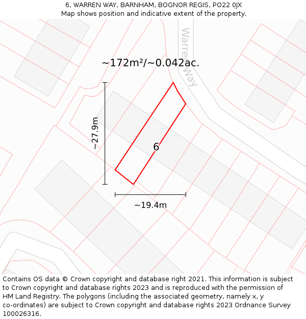 6, WARREN WAY, BARNHAM, BOGNOR REGIS, PO22 0JX: Plot and title map