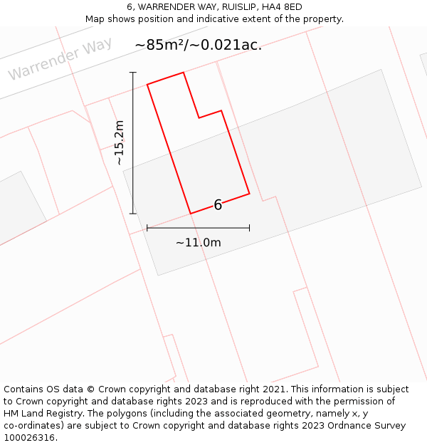 6, WARRENDER WAY, RUISLIP, HA4 8ED: Plot and title map