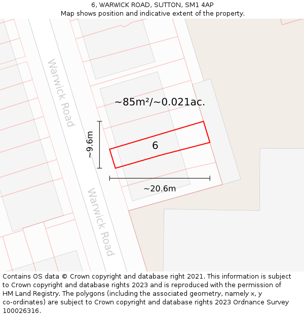 6, WARWICK ROAD, SUTTON, SM1 4AP: Plot and title map
