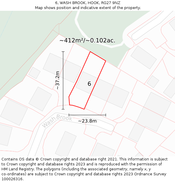 6, WASH BROOK, HOOK, RG27 9NZ: Plot and title map