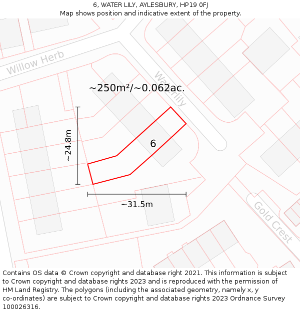 6, WATER LILY, AYLESBURY, HP19 0FJ: Plot and title map