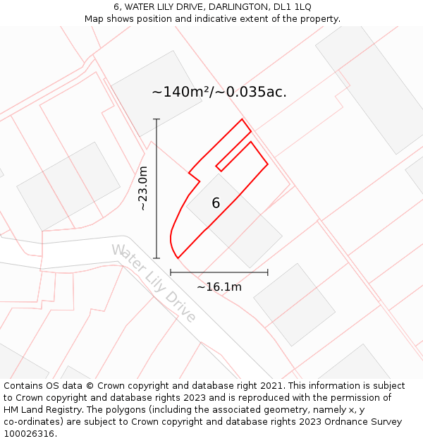6, WATER LILY DRIVE, DARLINGTON, DL1 1LQ: Plot and title map