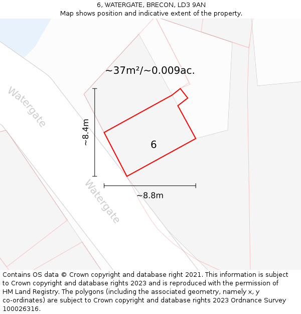 6, WATERGATE, BRECON, LD3 9AN: Plot and title map