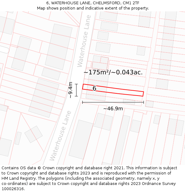 6, WATERHOUSE LANE, CHELMSFORD, CM1 2TF: Plot and title map