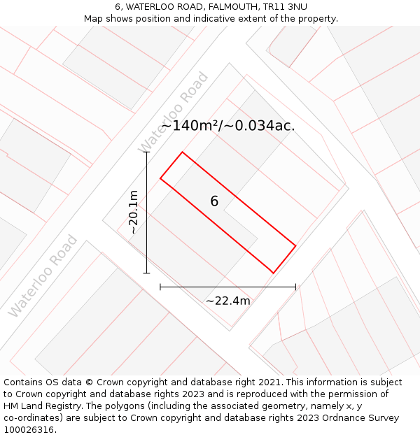 6, WATERLOO ROAD, FALMOUTH, TR11 3NU: Plot and title map
