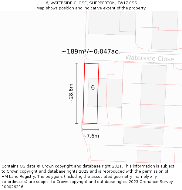 6, WATERSIDE CLOSE, SHEPPERTON, TW17 0SS: Plot and title map