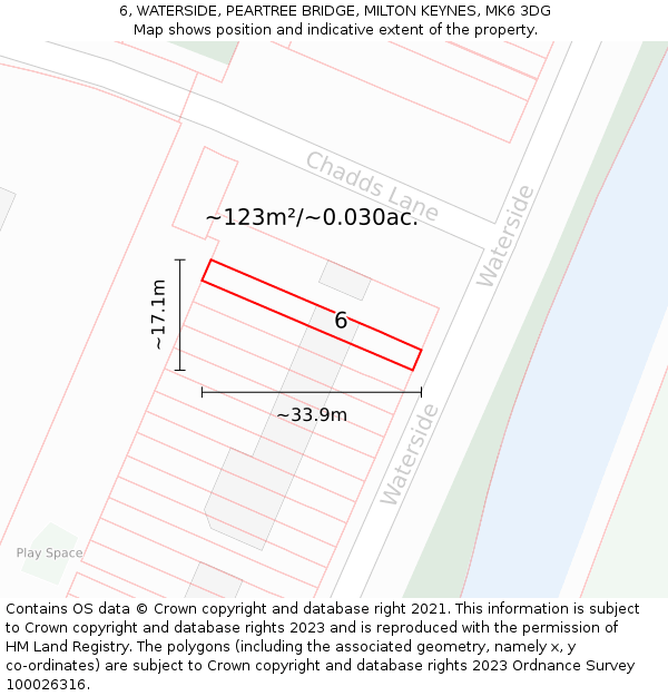 6, WATERSIDE, PEARTREE BRIDGE, MILTON KEYNES, MK6 3DG: Plot and title map
