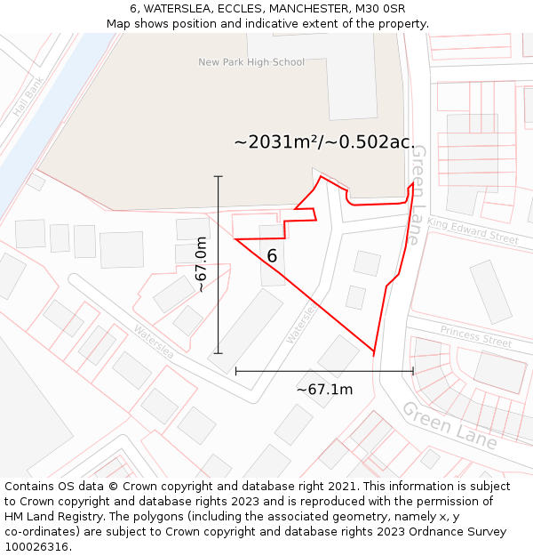 6, WATERSLEA, ECCLES, MANCHESTER, M30 0SR: Plot and title map