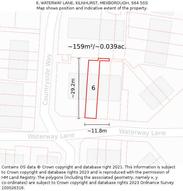 6, WATERWAY LANE, KILNHURST, MEXBOROUGH, S64 5SS: Plot and title map