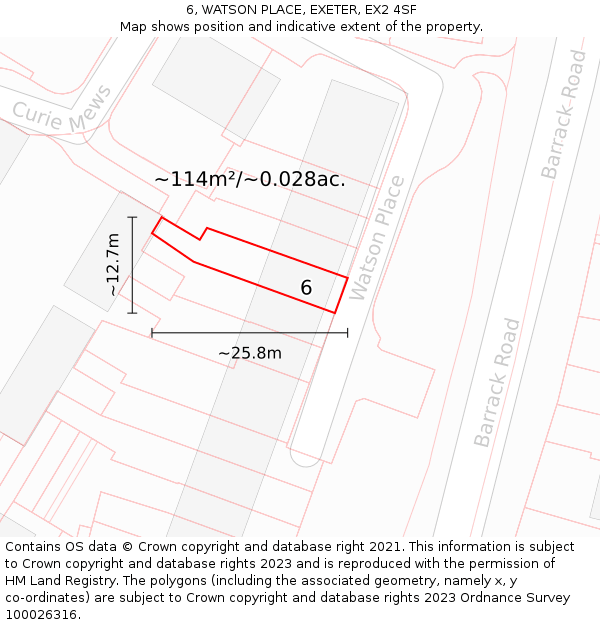 6, WATSON PLACE, EXETER, EX2 4SF: Plot and title map